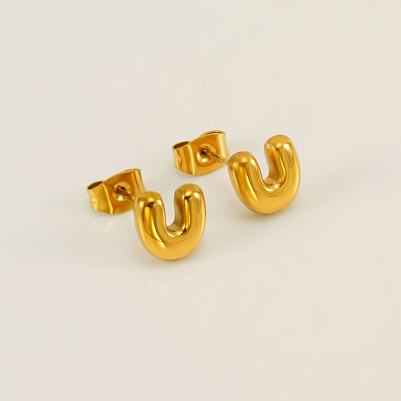 Gold color / 1 Pair Simple Series Elegant Letter U Titanium Steel  Gold Color Women's Stud Earrings Picture21